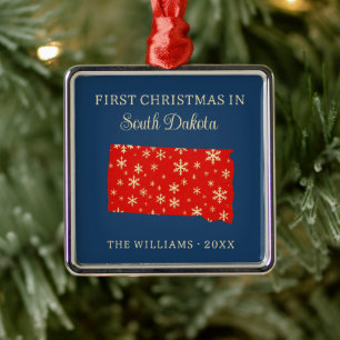 Family First Christmas In South Dakota USA State Metal Tree Decoration