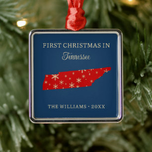 Family First Christmas In Tennessee USA State Metal Tree Decoration