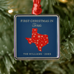 Family First Christmas In Texas USA State Metal Tree Decoration