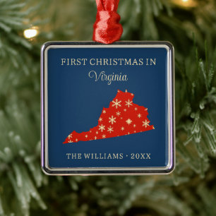 Family First Christmas In Virginia USA State Metal Tree Decoration
