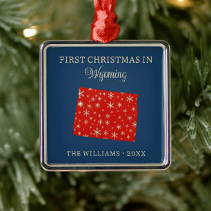 Family First Christmas In Wyoming USA State Metal Tree Decoration