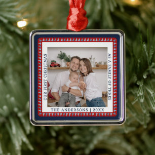 Family First Christmas Photo Modern Metal Tree Decoration