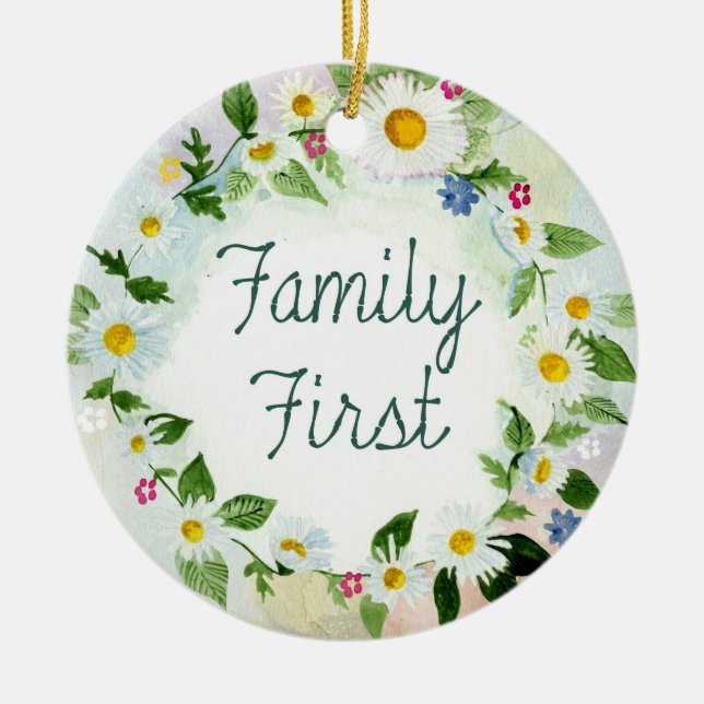 Family First Floral Daisy Chain Colourful Garden Ceramic Tree Decoration (Front)