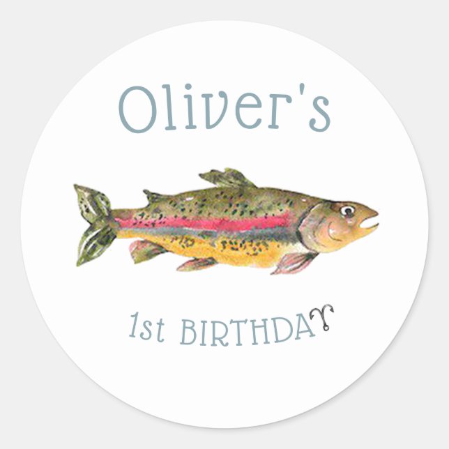 Family fishing trip: A Boy's 1st Birthday Classic Round Sticker (Front)