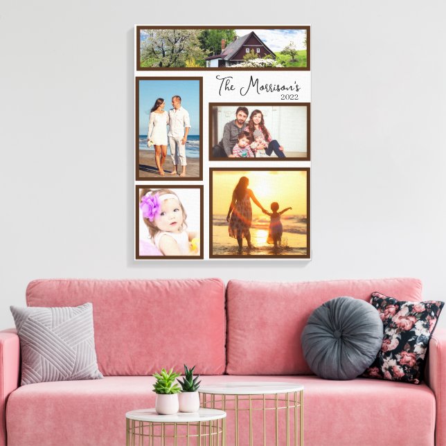 Family Five Photo Collage Customisable Canvas Print (Insitu(LivingRoom))