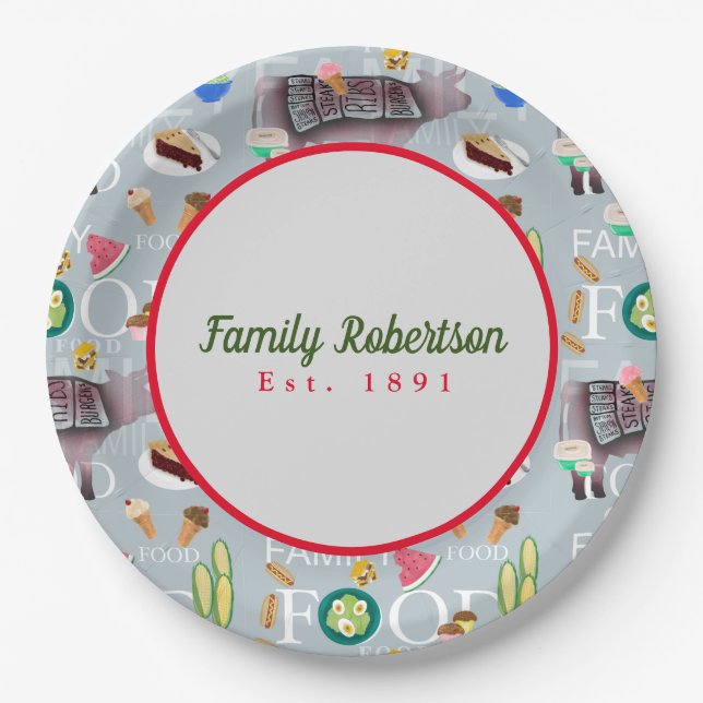 Family Food Fun Custom Picnic Reunion Paper Plate (Front)