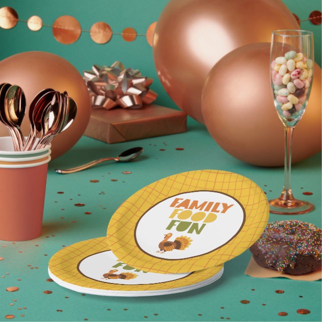 Family Food Fun Turkey Thanksgiving Paper Plate (Multi)