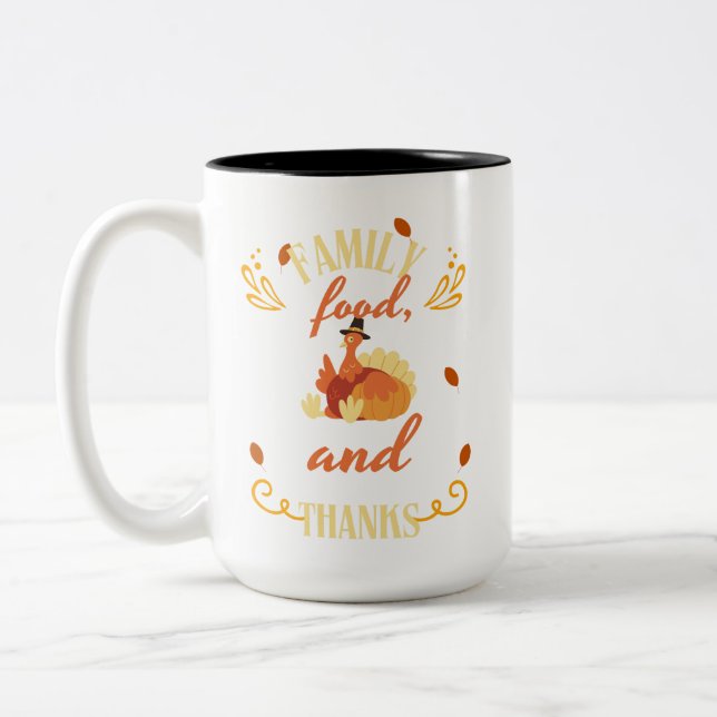 Family Food Thanks Turkey Day Harvest  Two-Tone Coffee Mug (Left)
