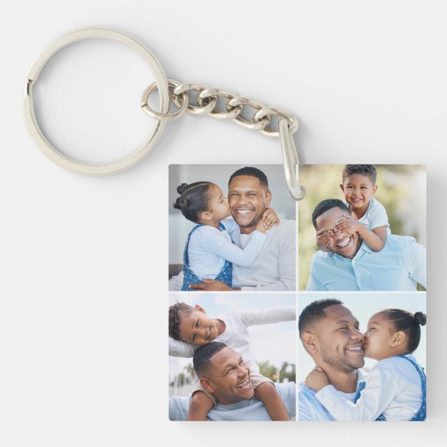 Family Four Photo Collage Acrylic Keychain (Front)