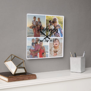 Family Four Photo Personalised Acrylic Wall Clock