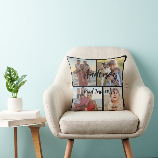 Family Four Photo Personalised Cushion (Chair)