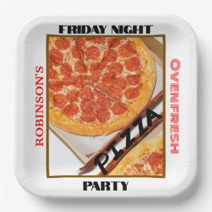 Family Friday Night Pizza Party NAME Photo Paper Plate