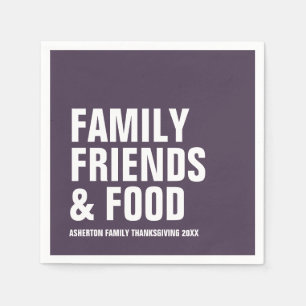 Family friends and food purple Thanksgiving Napkin