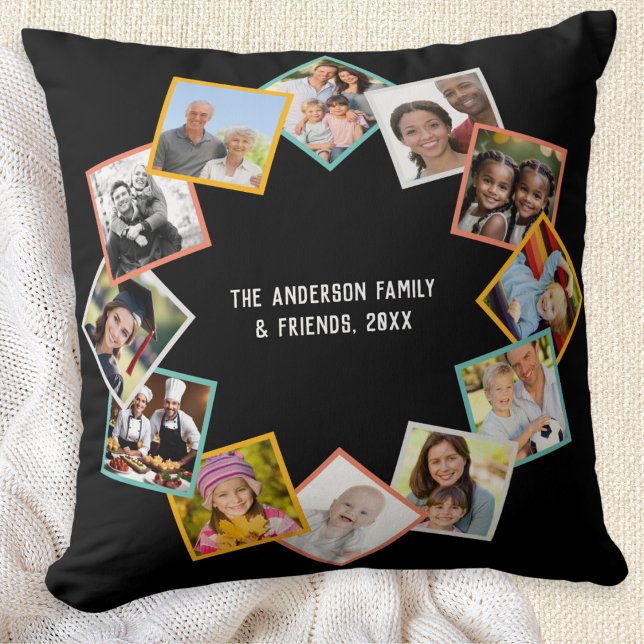 Family Friends Custom Collage Gallery Multi Photo Cushion (Create your own throw pillow, featuring photos of your family and friends, with text of your choice)