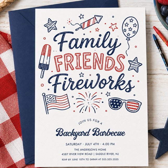 Family Friends Fireworks BBQ Invitation (Creator Uploaded)
