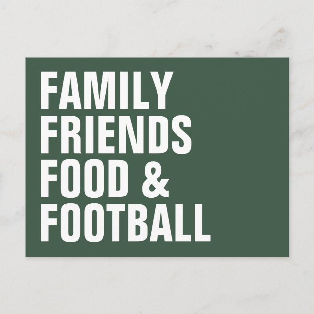 Family friends food football green Thanksgiving Invitation Postcard (Front)