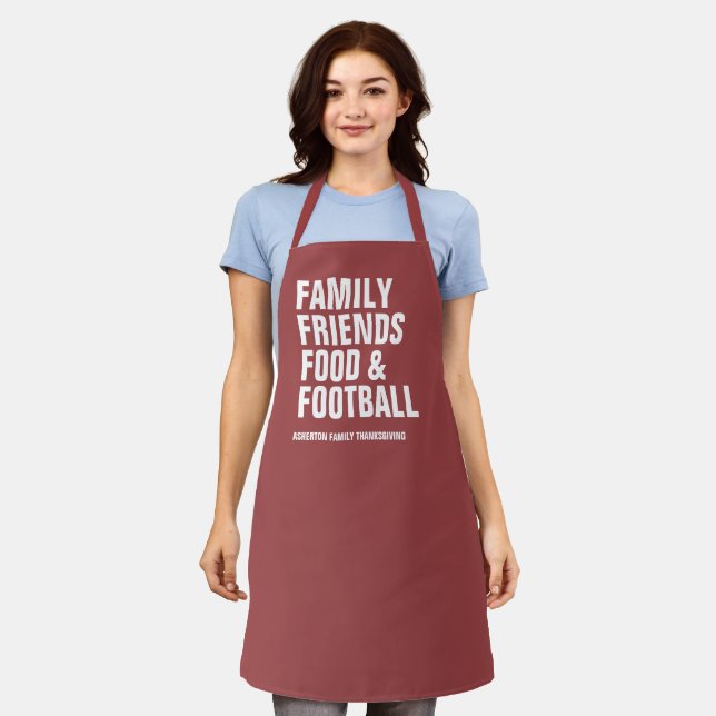 Family friends food & football maroon Thanksgiving Apron (Worn)