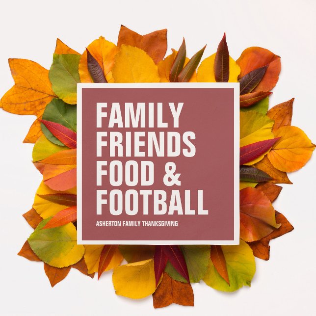 Family friends food & football maroon Thanksgiving Napkin (Creator Uploaded)