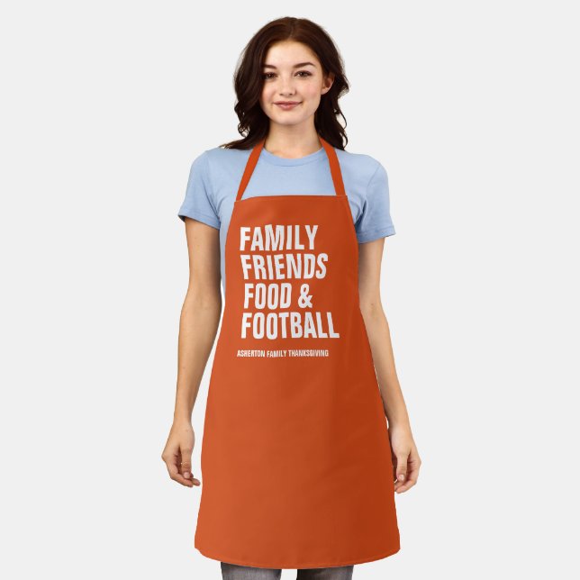 Family friends food & football orange Thanksgiving Apron (Worn)