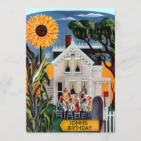 Family Friends Gather Rural Sunflower Invitations