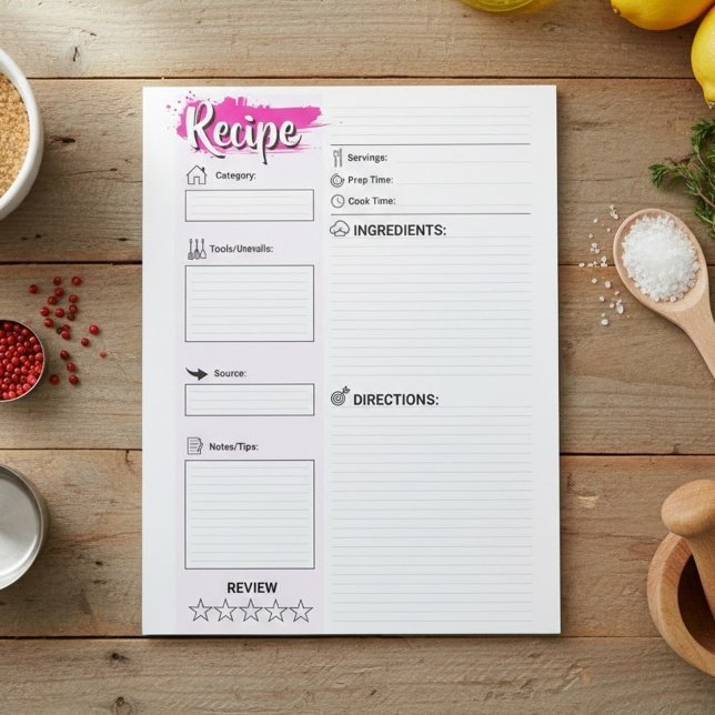 Family Full Page Papers | Blank Recipe Pages  Notepad (DIY family cookbook supplies, Notepad for writing down recipes)