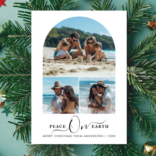 Family Fun Beach Photo Peace On Earth Christmas Holiday Card (Creator Uploaded)