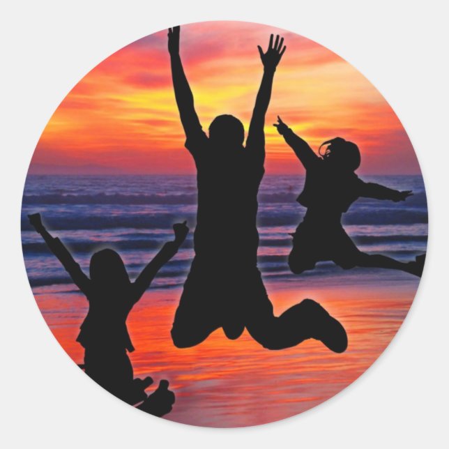 Family Fun, Father's Day Beach Jump Classic Round Sticker (Front)
