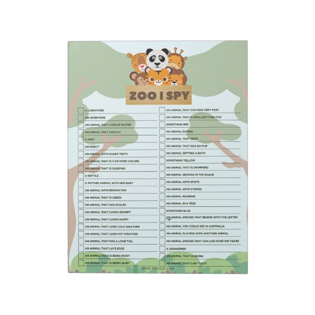 Family Fun Zoo Scavenger Hunt Notepad (Rotated)