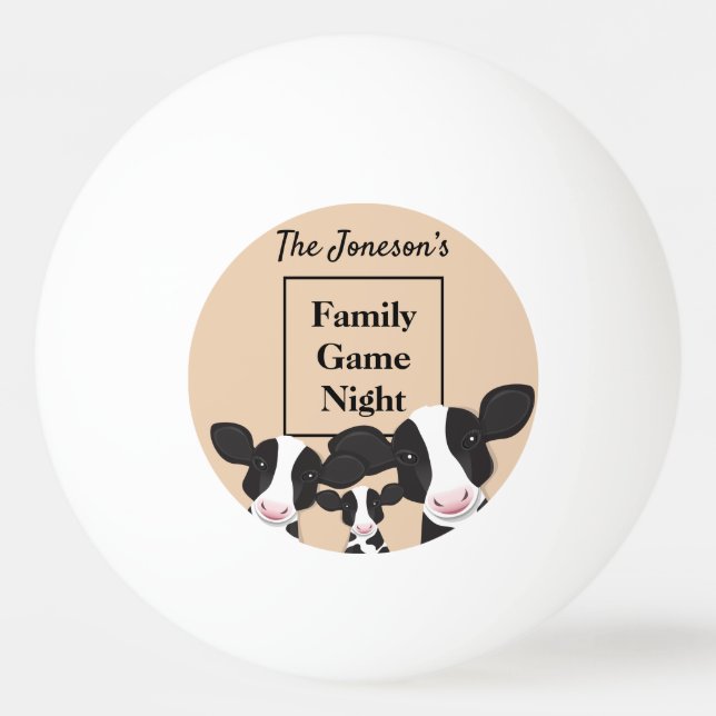 Family Game Night Name Black White Cows Ping Pong Ball (Back)
