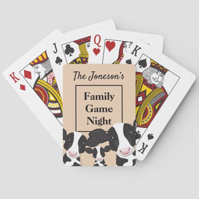 Family Game Night Name Black White Cows Playing Cards (Back)