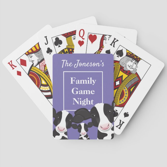 Family Game Night Name Purple White Cows Playing Cards (Back)