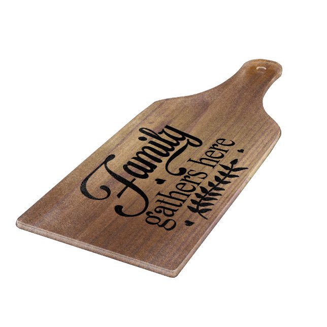 Family Gathers Here Wood-look Cutting Board (Corner)