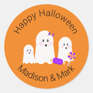 Family Ghost and Candy Halloween Favour Classic Round Sticker