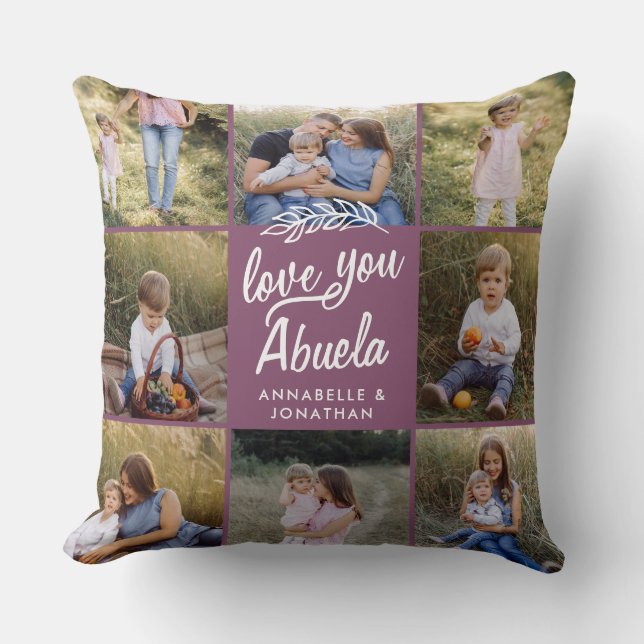  family gift 8 photo grandchild simple typography  cushion (Front)
