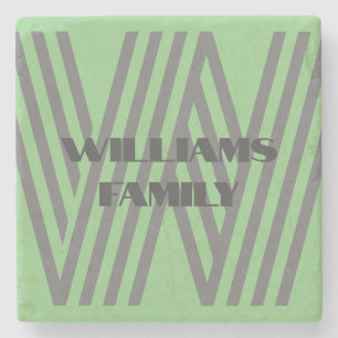 FAMILY GIFT MINT GREEN GREY MONOGRAM STONE COASTER