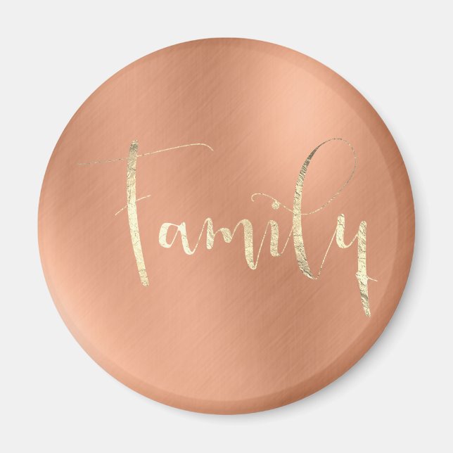 Family Golden Script Pink Copper Home Planning Magnet (Front)