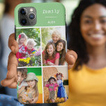 Family Green 4 Photo Collage Custom<br><div class="desc">Create your own custom Phone case for iphone 11 pro max and many other models. The design features a grid style photo collage with 4 of your favourite photos, your name and the word "family". The photo template is set up ready for you to add your photos, working clockwise from...</div>