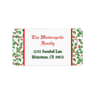 Family green holly red berry holiday editable label