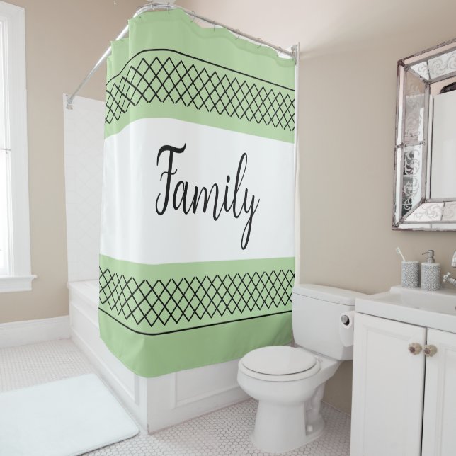 Family Green White Modern Shower Curtain (In Situ)