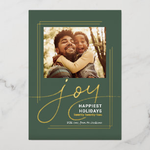 Family Greetings Photo Script Joy Christmas Gold Foil Holiday Card