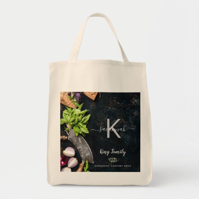 Family grocery rustic vegitarian shopping food tote bag (Front)