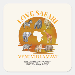 Family Group LOVE SAFARI Souvenir Square Sticker