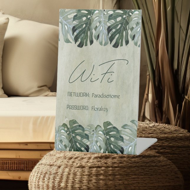 Family Guest Tropical Floral WIFI Password Sign (Wifi Password and Network Sign for Home or Office. Tropical floral theme.)
