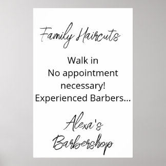 Family Haircuts Walk in Barbershop Salon Poster