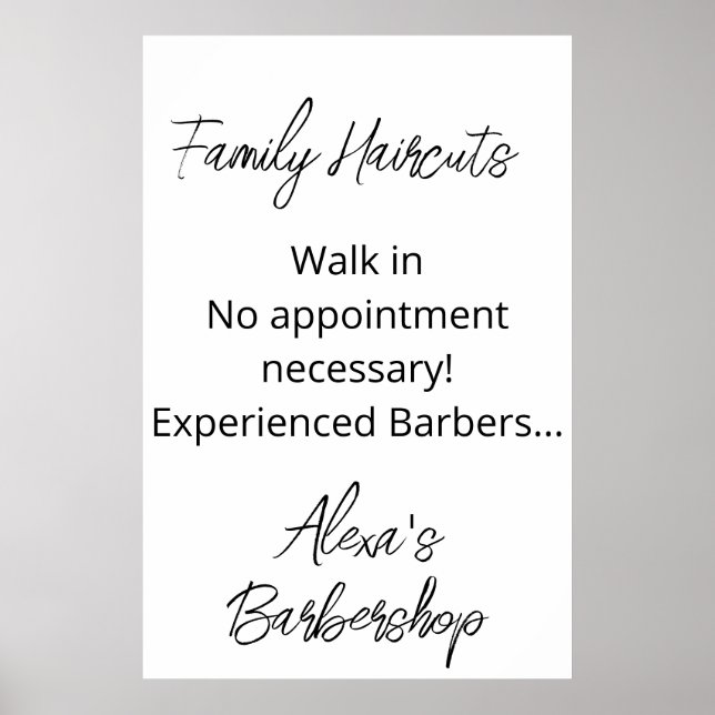 Family Haircuts Walk in Barbershop Salon Poster (Front)