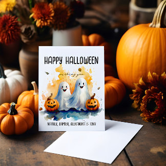 Family Halloween Greeting Card Ghosts and Pumpkins