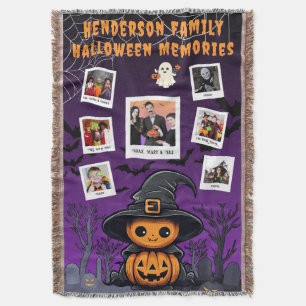 Family Halloween Memories Collage – Kid Witch Throw Blanket
