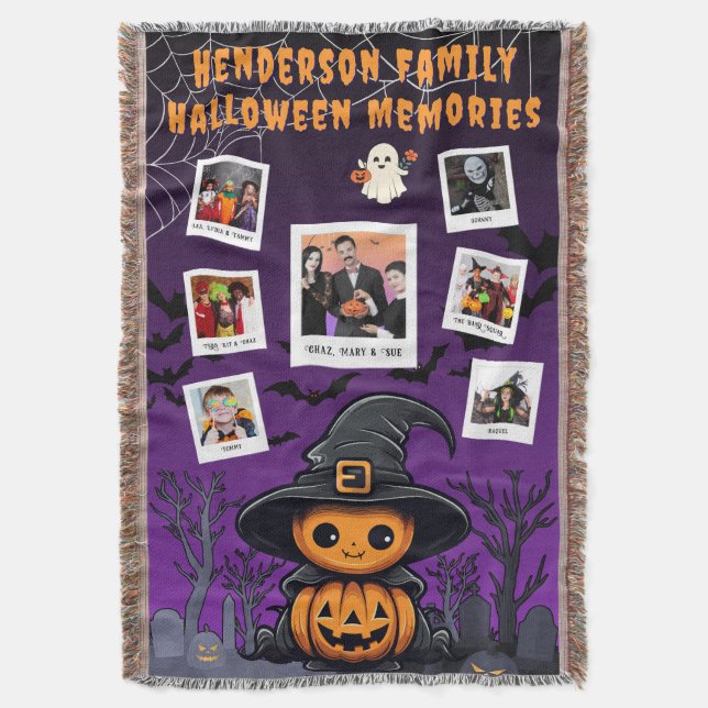 Family Halloween Memories Collage – Kid Witch Throw Blanket (Front Vertical)