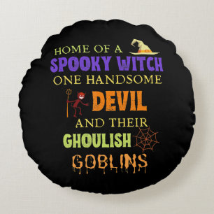 Family Halloween Quote With Witch Devil Spider Round Cushion