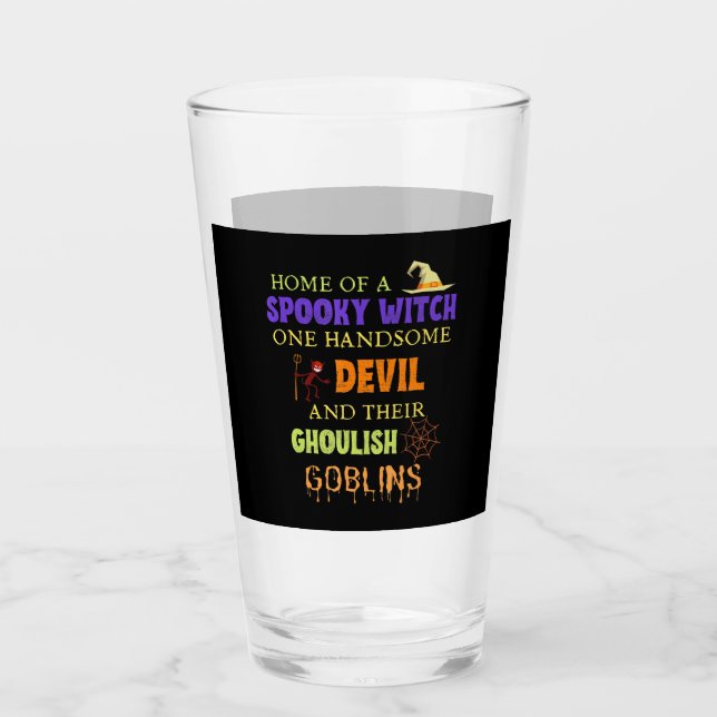 Family Halloween Quote With Witch Devil Spider Web Glass (Front)